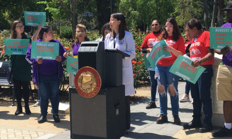 Dr. Sharon Pham speaks at a press conference on SB 616